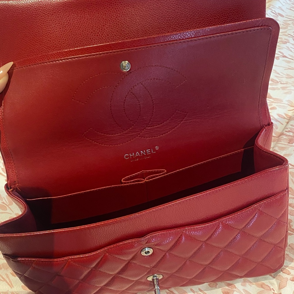 🔥🔥FLASH SALE🔥🔥💯 Authentic Chanel Jumbo Caviar Red Quilted Leather Bag - Picture 7 of 14